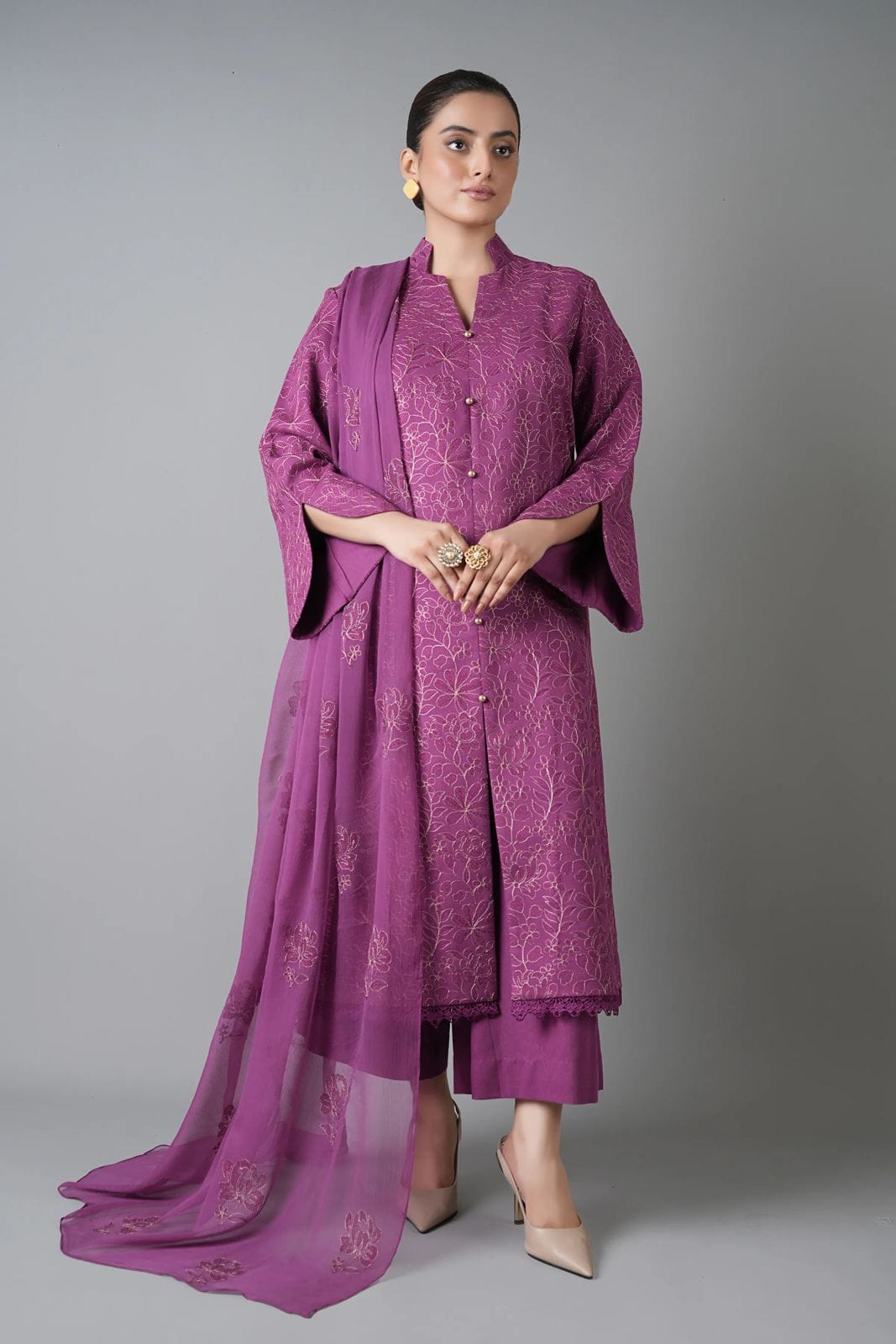 Fabareeze Royal Purple 3 PC Embroidered Karandi