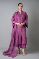 Fabareeze Royal Purple 3 PC Embroidered Karandi