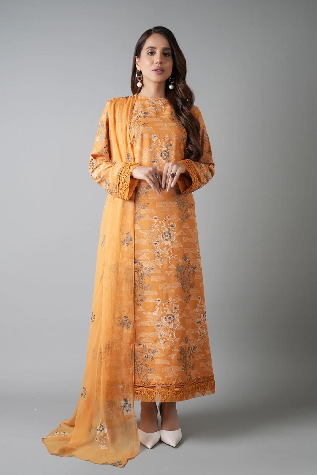 Fabareeze Ocher 3 PC Embroidered Karandi