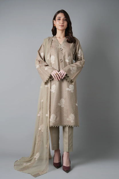 Fabareeze Beige 3 PC Embroidered Karandi