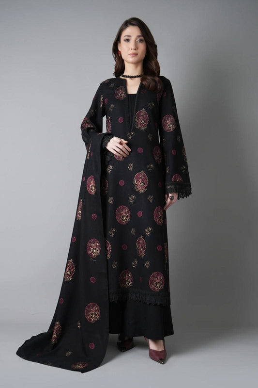 Fabareeze Black 3 PC Embroidered Karandi