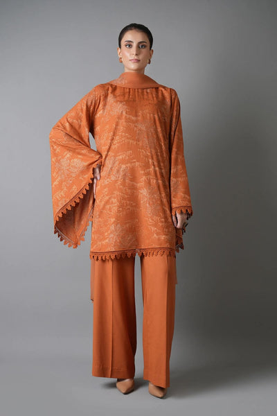 Fabareeze Rust 3 PC Embroidered Karandi