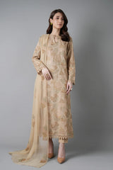 Fabareeze Beige 3 PC Embroidered Karandi