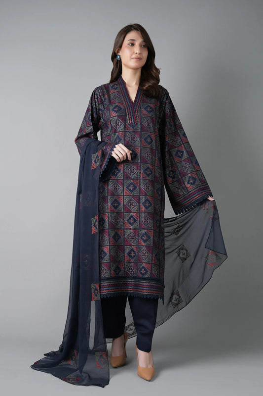 Fabareeze Dark Navy blue 3 PC Embroidered Karandi