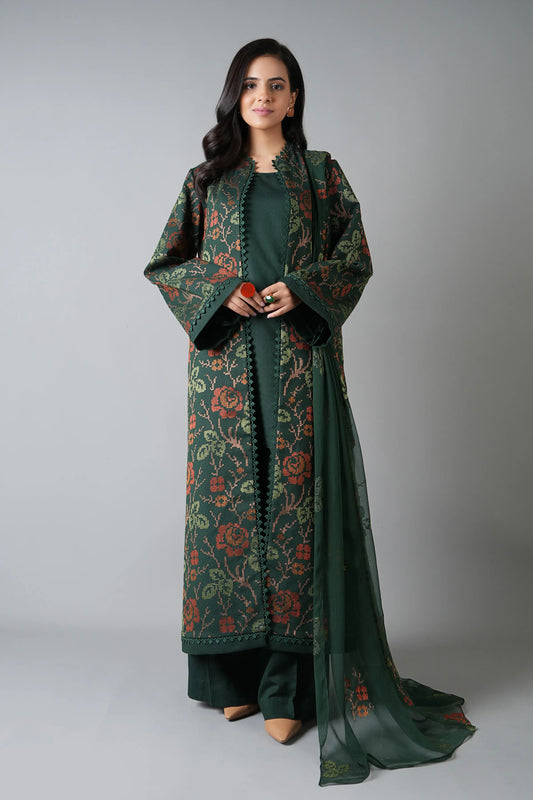 Fabareeze Green 3 PC Embroidered Karandi