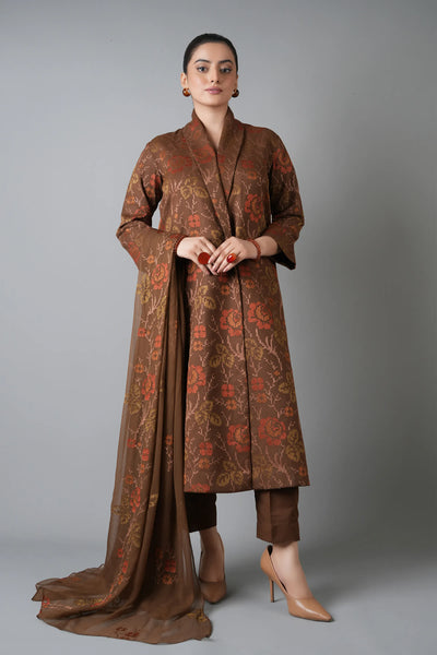 Fabareeze Brown 3 PC Embroidered Karandi