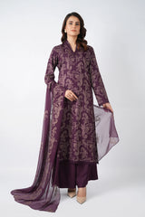 Fabareeze Plum 3 PC Embroidered Karandi