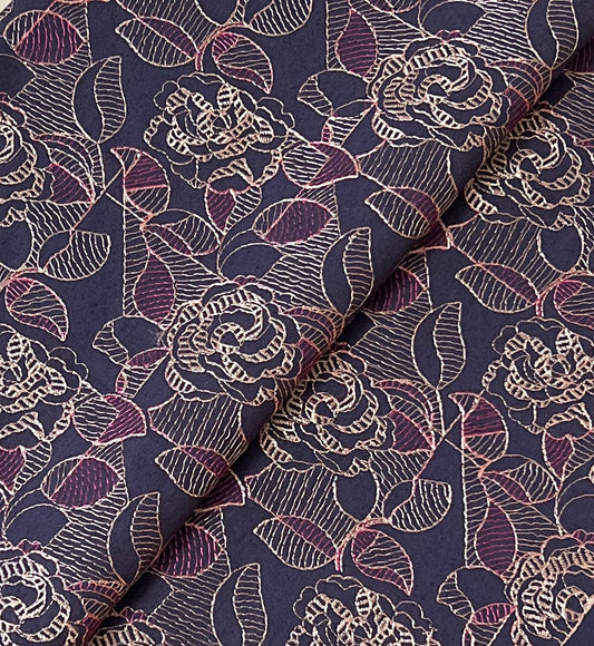 Fabareeze Dark Navy Blue 3 PC Embroidered Karandi