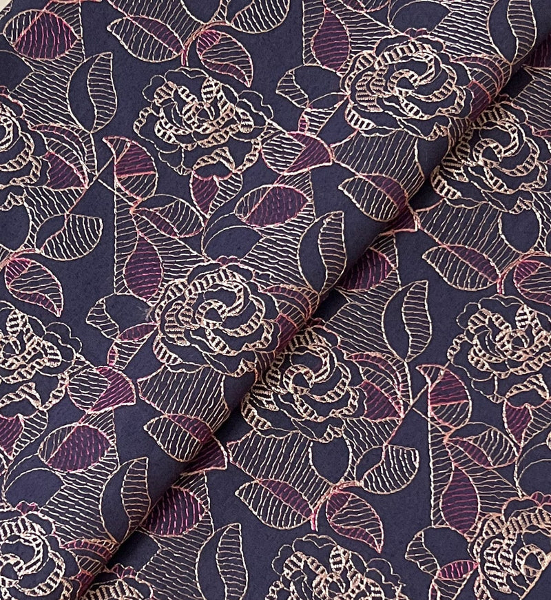 Fabareeze Dark Navy Blue 3 PC Embroidered Karandi