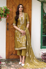 Fabareeze Green 3 PC Embroidered Karandi