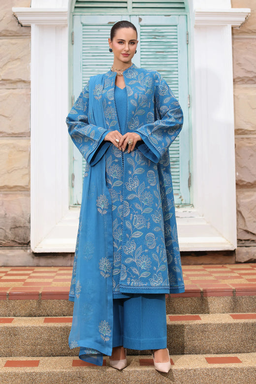 Blue Embroidered Karandi