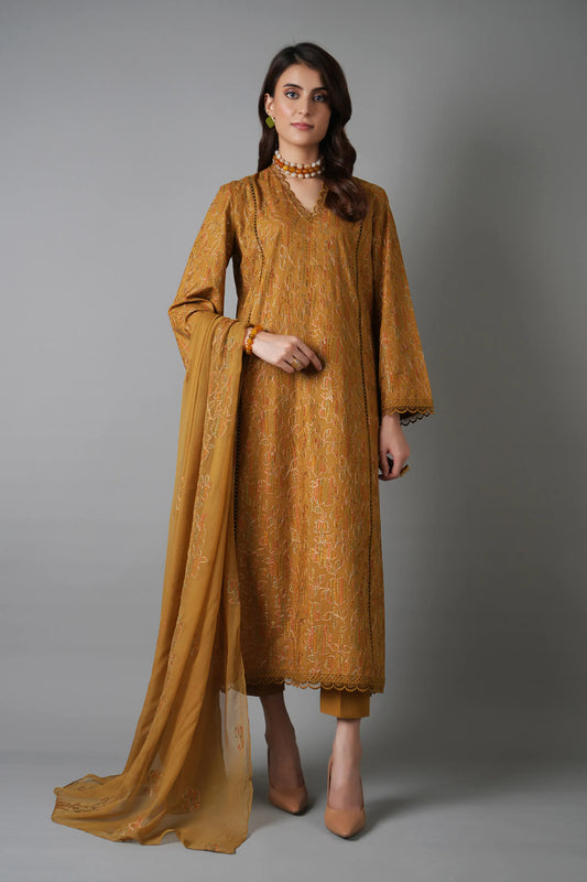 Fabareeze Mustard 3 PC Embroidered Karandi