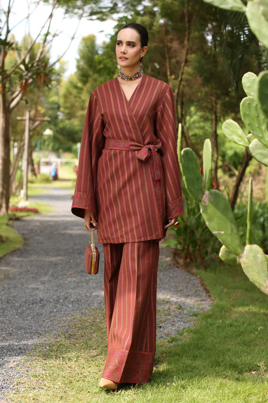 Fabareeze Brown 3 PC Embroidered Karandi