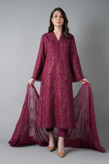 Fabareeze Maroon 3 PC Embroidered Karandi