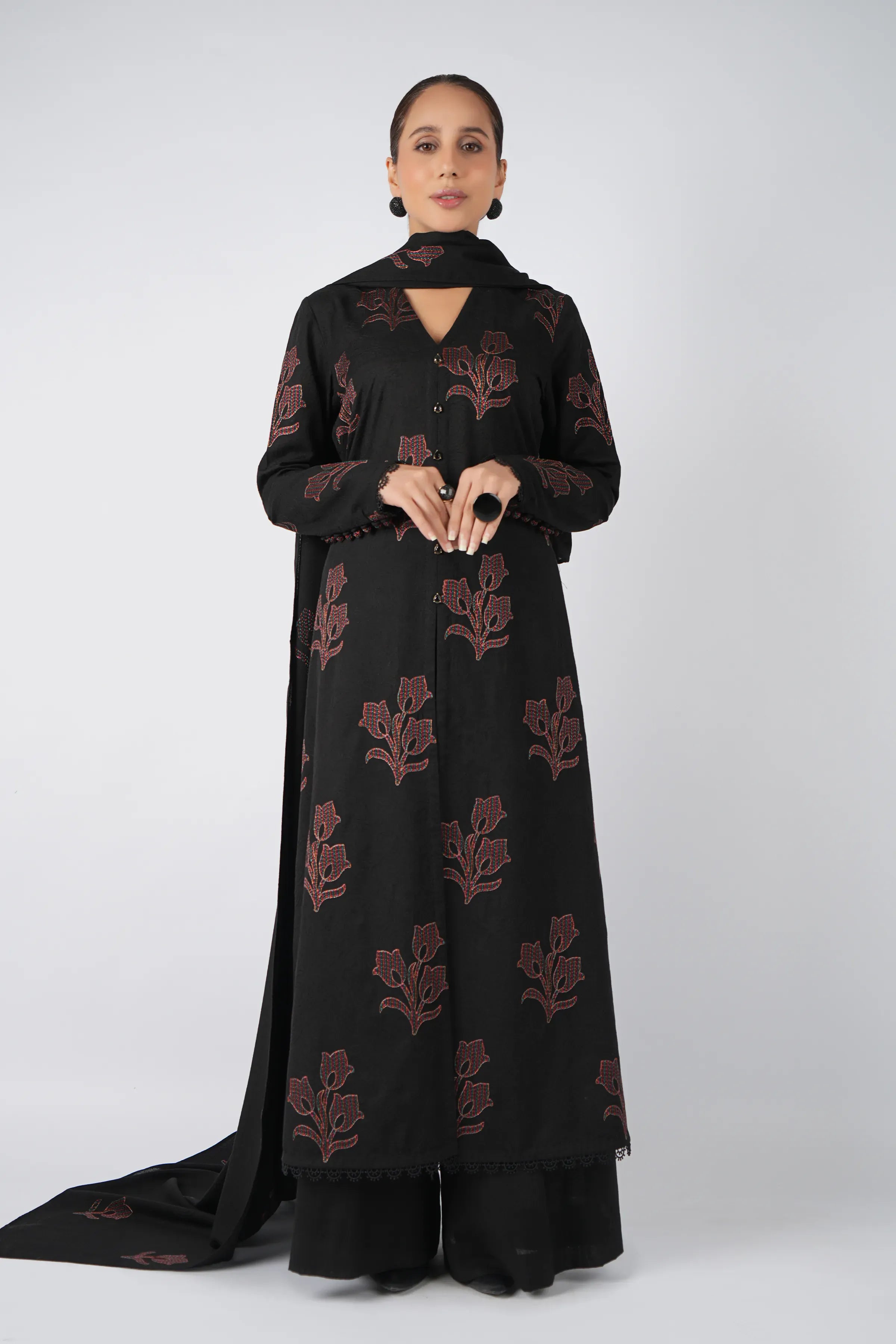 Fabareeze Black 3 PC Embroidered Karandi
