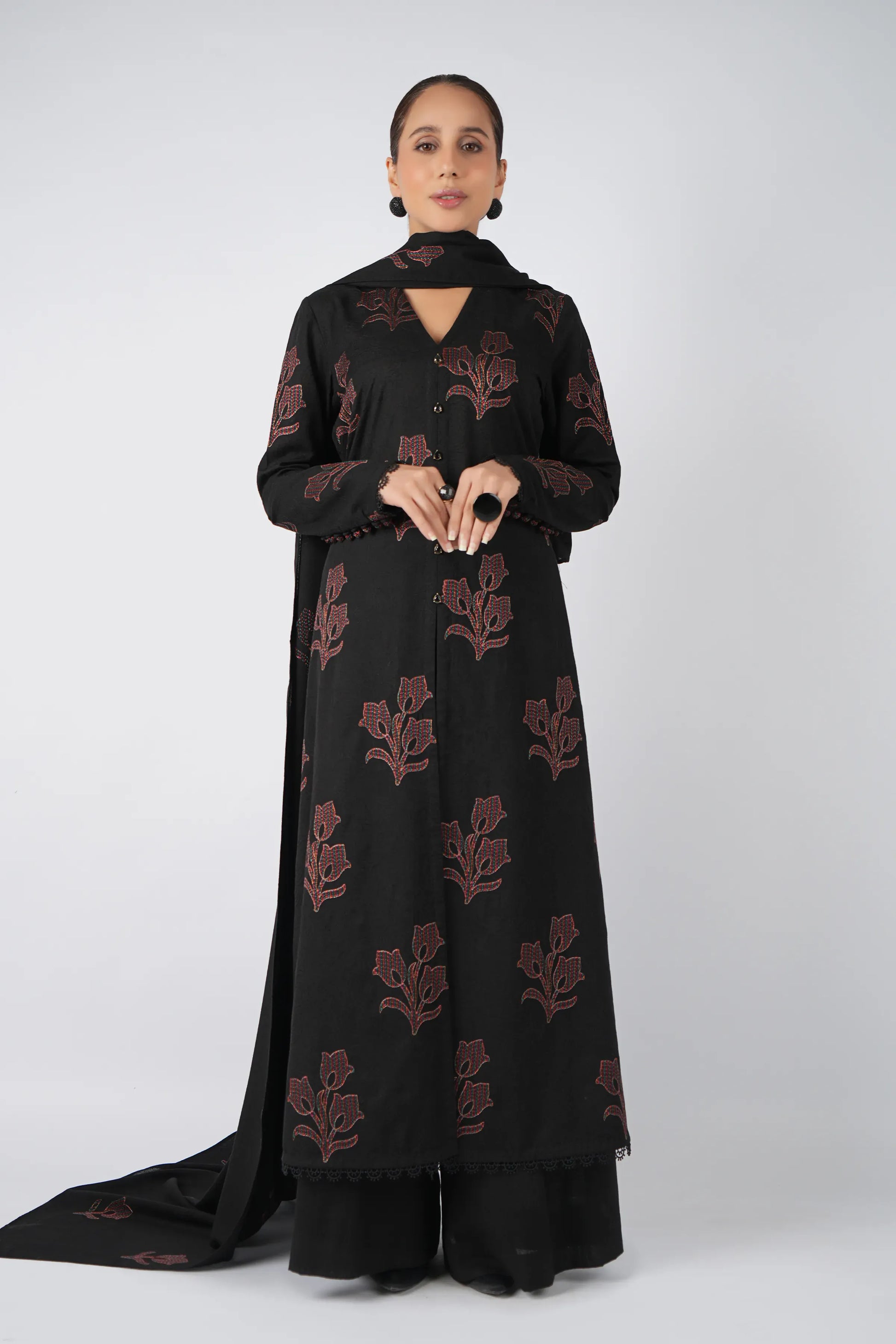 Fabareeze Black 3 PC Embroidered Karandi