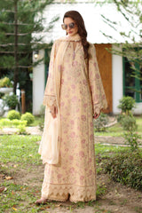 Fabareeze Yellow 3 PC Embroidered Karandi