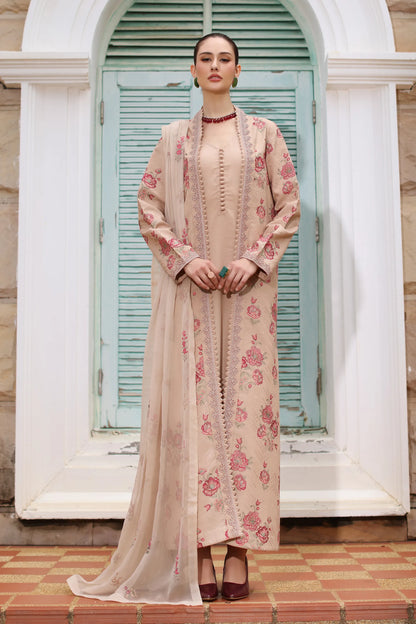 Fabareeze Peach 3 PC Embroidered Karandi