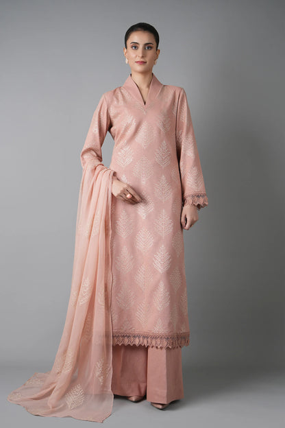 Fabareeze Peach 3 PC Embroidered Karandi