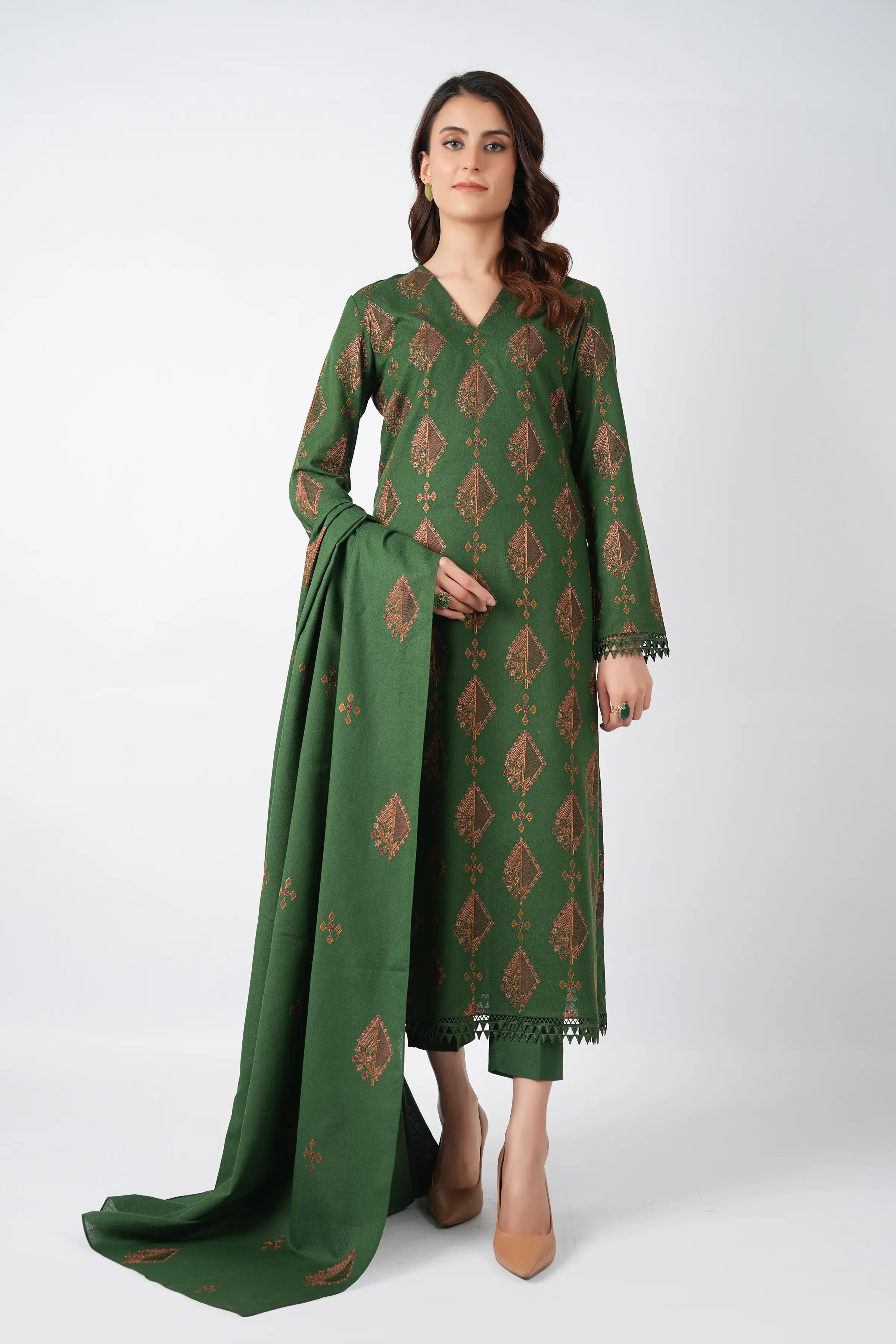 Fabareeze Green 3 PC Embroidered Karandi
