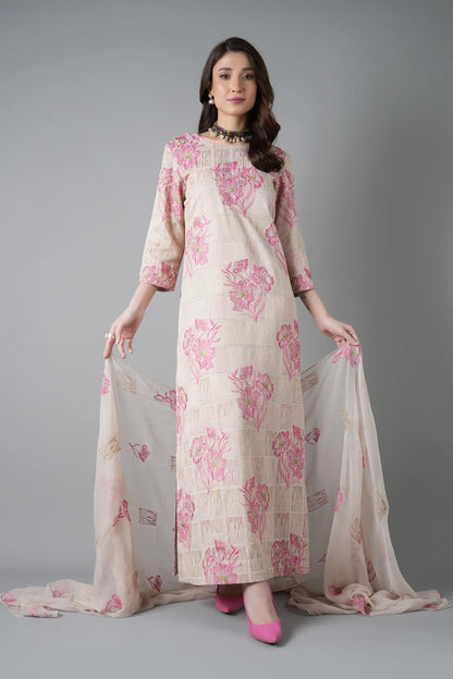 Fabareeze Beige 3 PC Embroidered Karandi