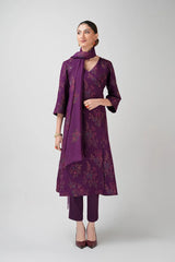 Fabareeze Purple 3 PC Embroidered Karandi
