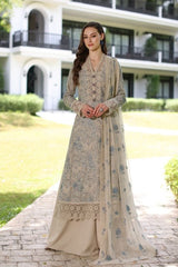 Fabareeze Light beige 3 PC Embroidered Karandi