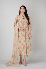 Fabareeze Beige 3 PC Embroidered Karandi