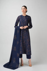 Fabareeze Navy blue 3 PC Embroidered Karandi