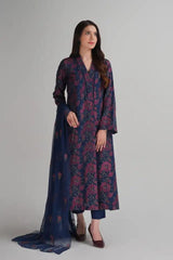 Fabareeze Navy blue 3 PC Embroidered Karandi