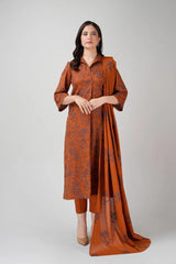 Fabareeze Rust 3 PC Embroidered Karandi