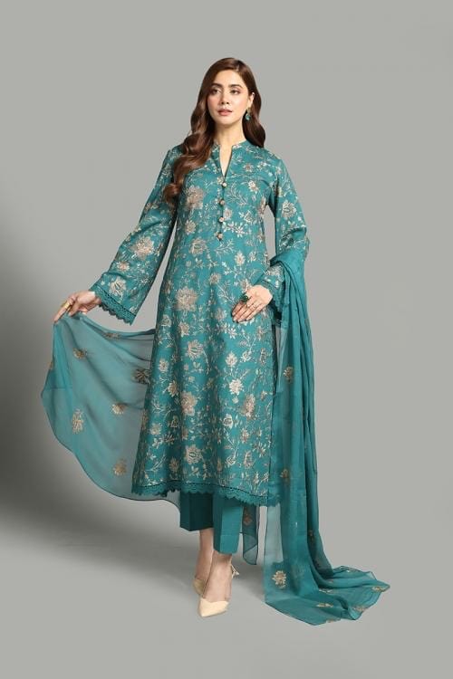 Fabareeze Green 3 PC Embroidered Karandi