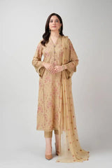 Fabareeze Beige 3 PC Embroidered Karandi