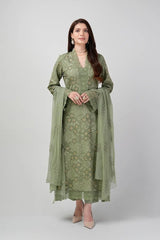 Fabareeze Green 3 PC Embroidered Karandi