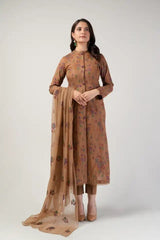 Fabareeze Brown 3 PC Embroidered Karandi