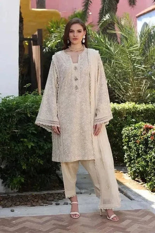 Fabareeze Cream 3 PC Lawn Embroidered