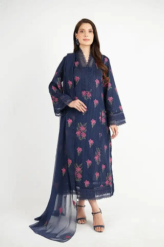 Fabareeze Navy blue 3 PC Lawn Embroidered