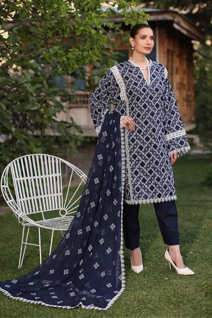 Fabareeze Navy blue 3 PC Lawn Embroidered