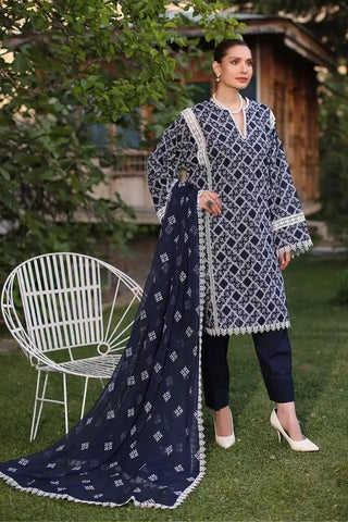 Fabareeze Navy blue 3 PC Lawn Embroidered