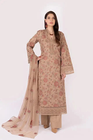 Fabareeze Dark beige 3 PC Lawn Embroidered