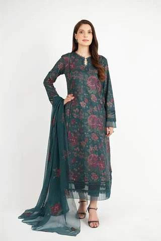 Fabareeze Teal Blue 3 PC Lawn Embroidered