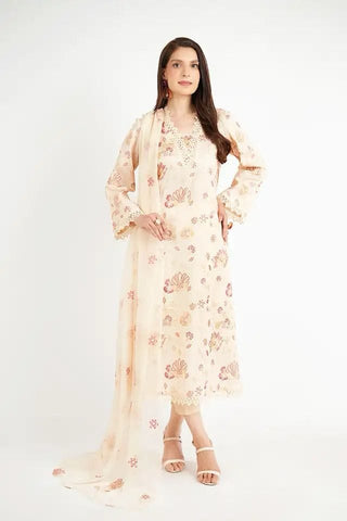 Fabareeze Peach Puff 3 PC Lawn Embroidered