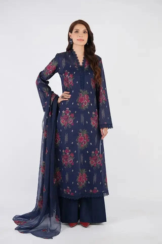 Fabareeze Navy Blue 3 PC Lawn Embroidered