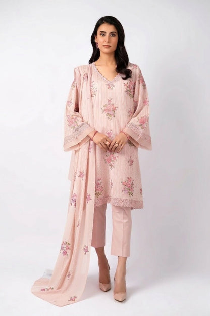 Fabareeze Peach 3 PC Lawn Embroidered