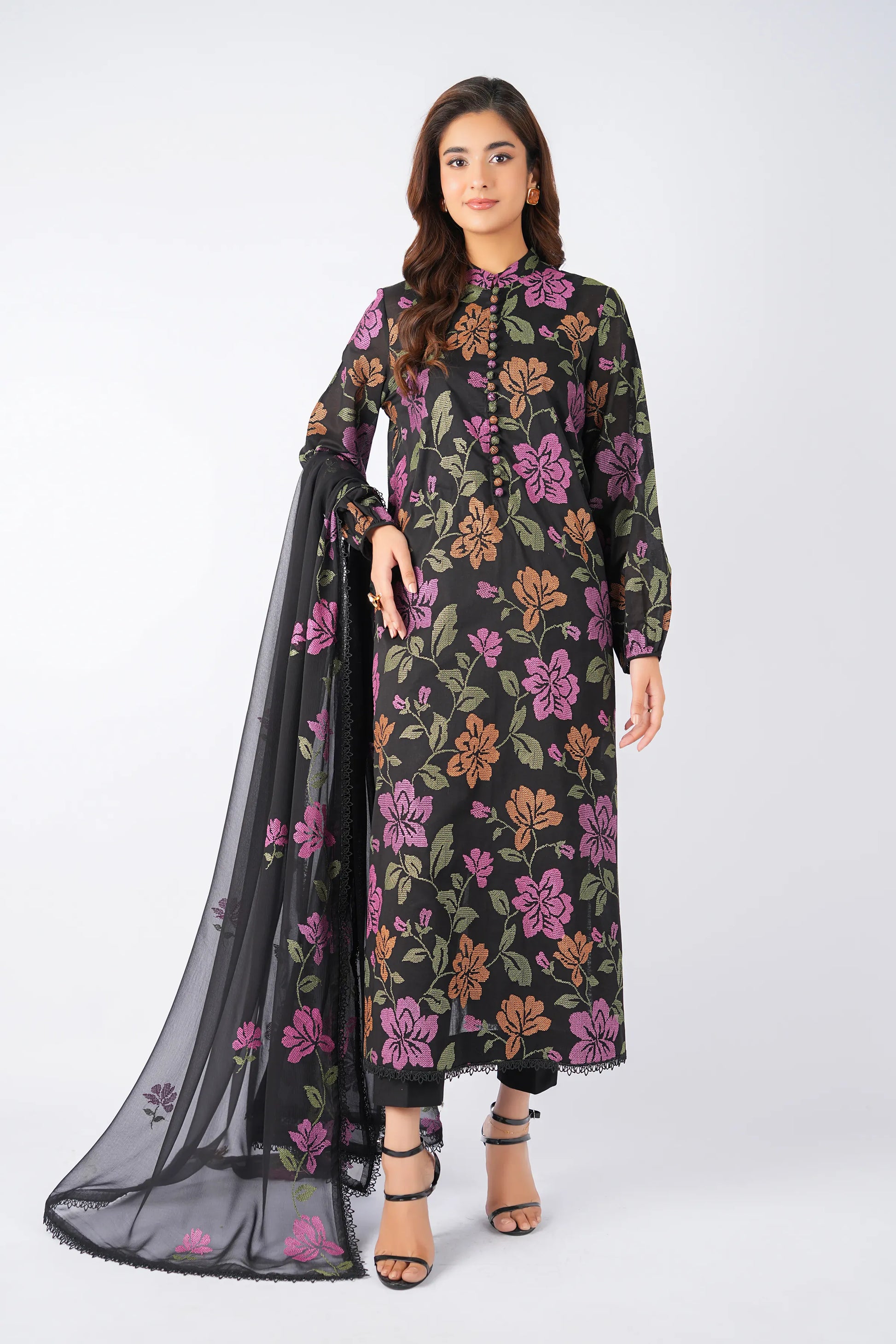 Fabareeze Black 3 PC Lawn Embroidered