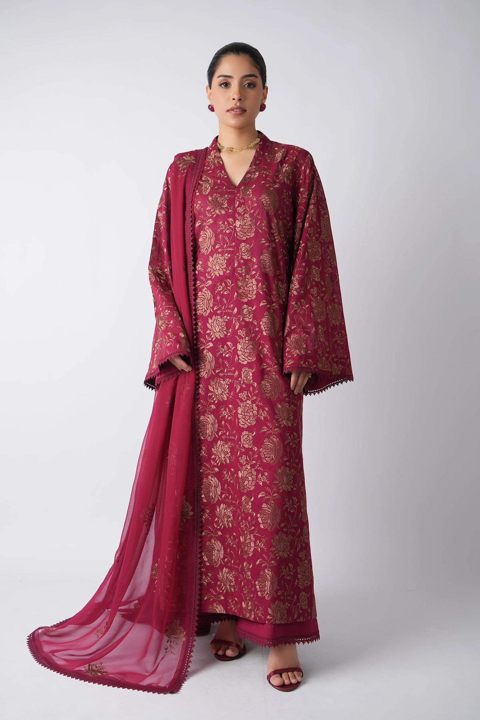 Fabareeze Raspberry magenta pink 3 PC Lawn Embroidered