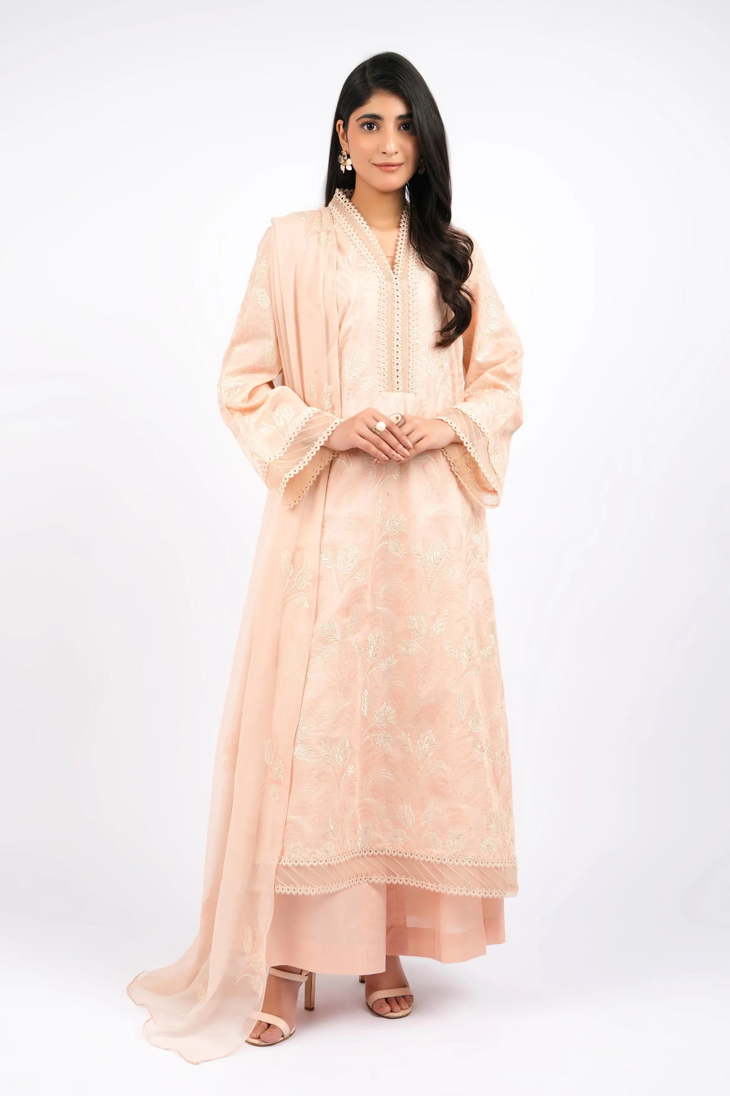 Fabareeze Peach 3 PC Lawn Embroidered