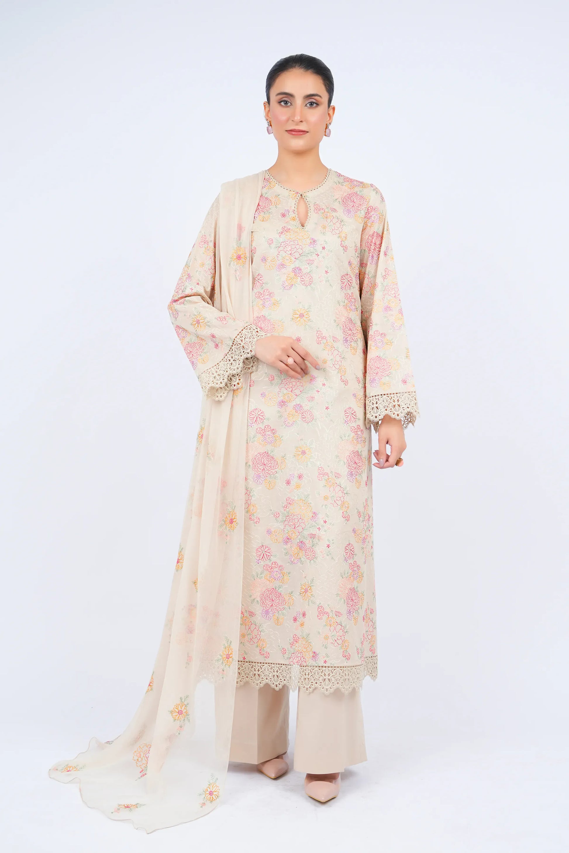 Fabareeze Beige 3 PC Lawn Embroidered