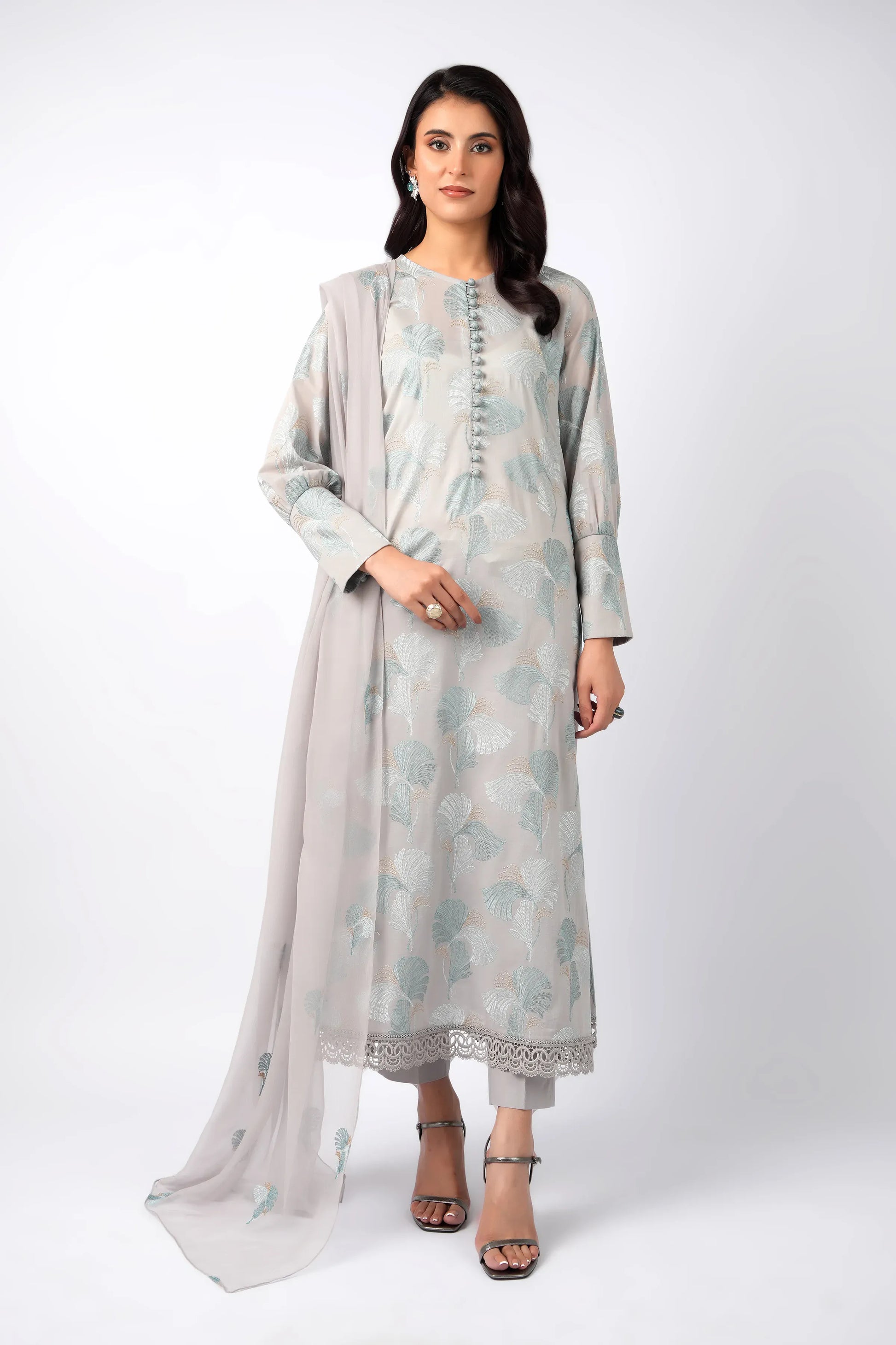 Fabareeze Grey 3 PC Lawn Embroidered