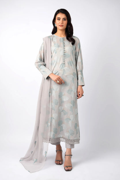 Fabareeze Grey 3 PC Lawn Embroidered